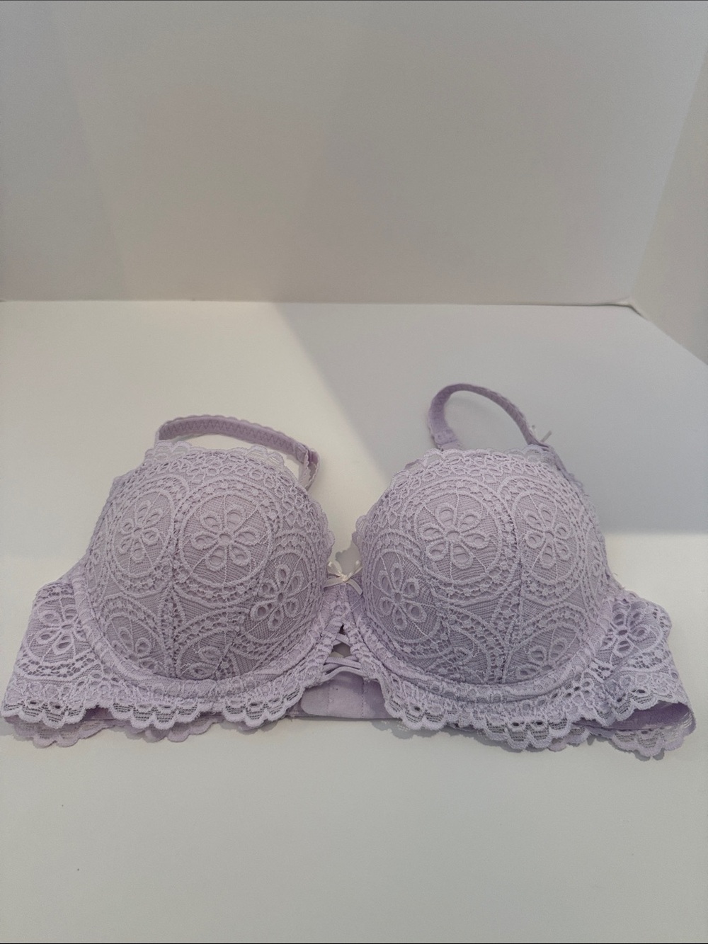 PINK Victoria’s Secret 32C Purple Lace Push Up Balconette Bra Padded Underwire
